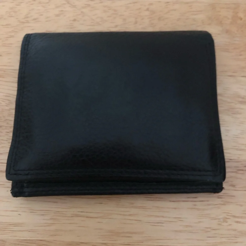 Fossil wallet billfold trifold leather crackled card holder change pocket black